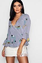 Boohoo Sophie Floral + Stripe Ruffle Hem Wrap Top