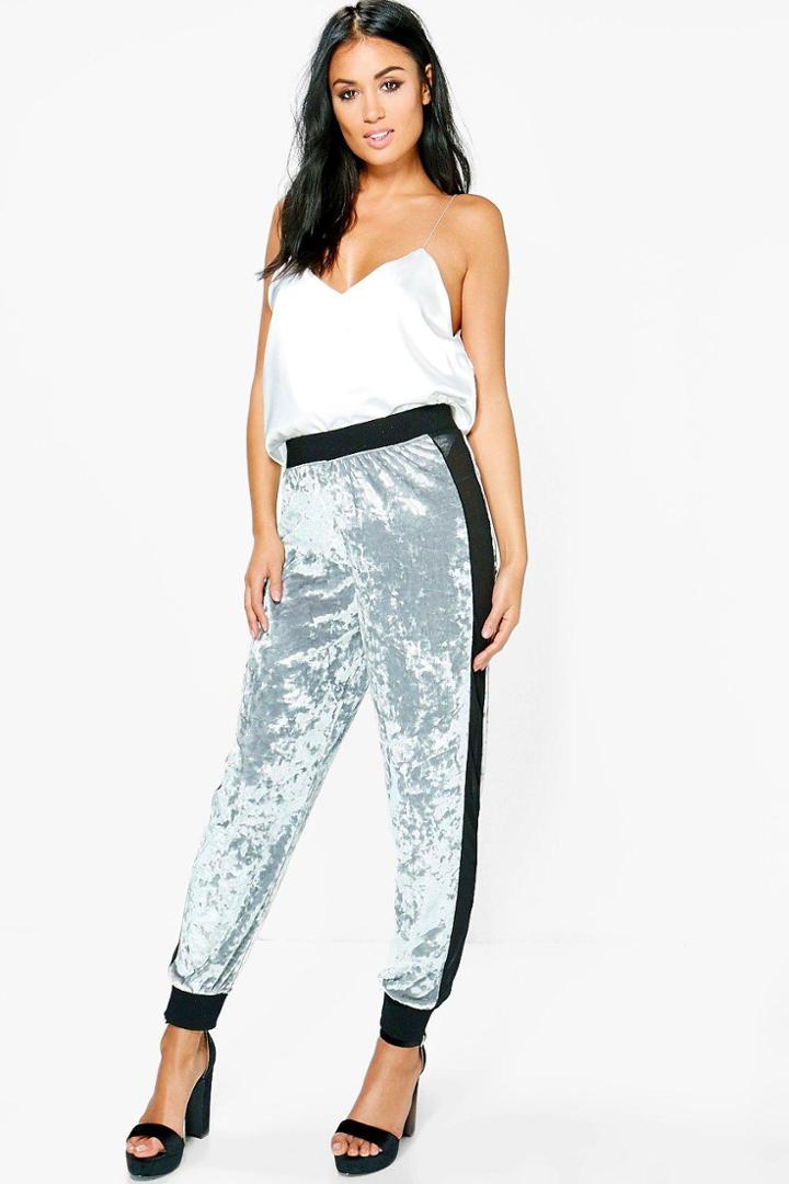 Boohoo Paola Mesh Panel Velvet Joggers Grey
