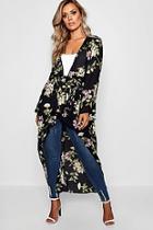 Boohoo Plus Floral Waterfall Belted Duster