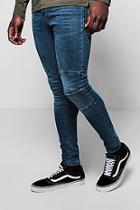 Boohoo Spray On Skinny Biker Panel Jeans In Blue