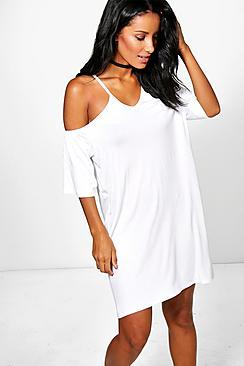 Boohoo Samara Strappy Front Off Shoulder Swing Dress