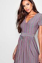 Boohoo Millie Metallic Rainbow Stripe Relaxed Midi Dress