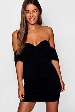 Boohoo Petite Meg Tie Detail Bardot Midi Dress