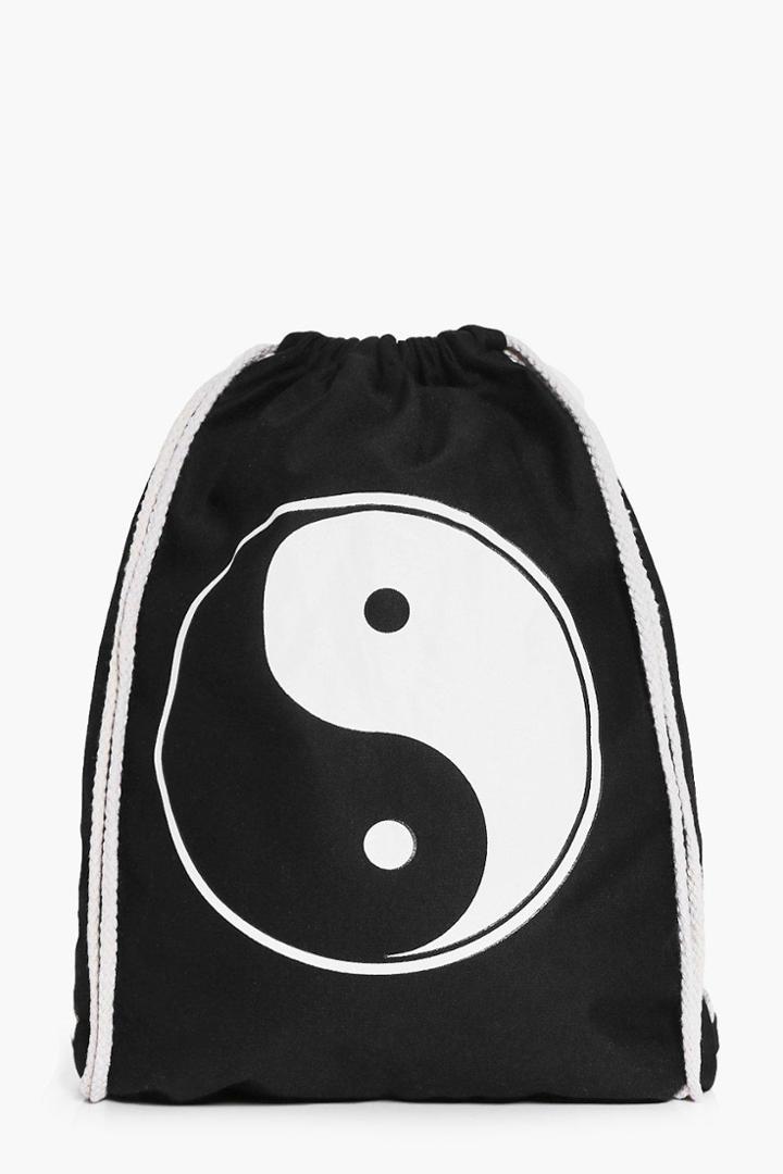 Boohoo Lyla 90's Ying Yang Print Drawstring Bag Black