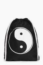 Boohoo Lyla 90's Ying Yang Print Drawstring Bag Black