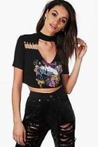 Boohoo Molly Safety Pin Choker Band Crop Top