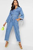 Boohoo Utility Pocket Belt Denim Boilersuit