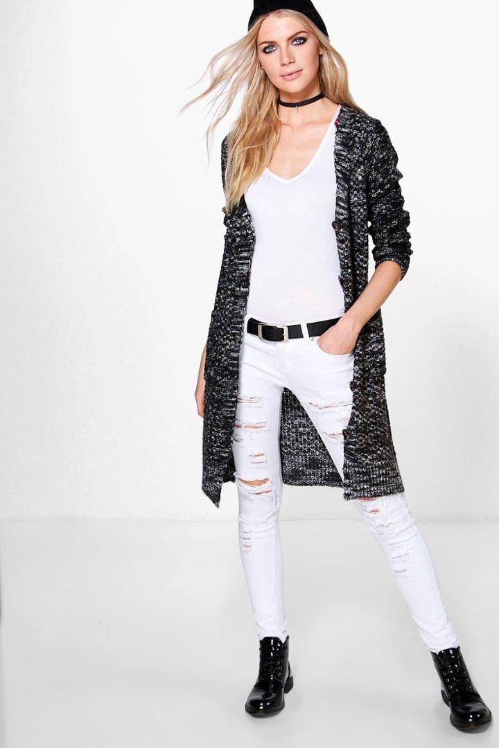 Boohoo Sophie Chunky Knit Cardigan Charcoal