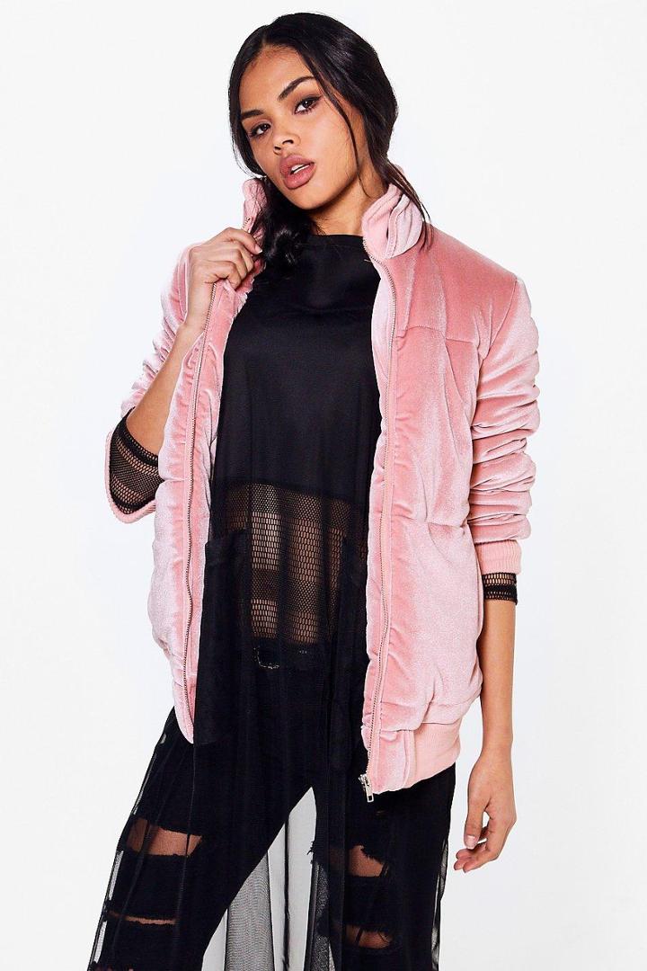 Boohoo Niamh Velvet Padded Jacket Rose