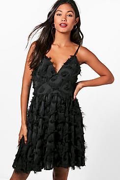 Boohoo Flo Tassel Detail Strappy Woven Skater Dress