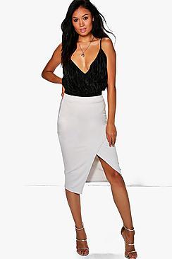 Boohoo Gianna Wrap Split Front Midi Skirt