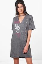 Boohoo Lois Spliced Print Choker T-shirt Dress