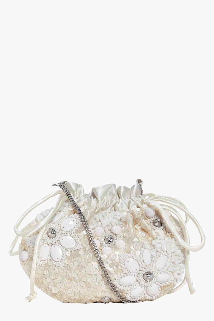 Boohoo Macey Bridal Floral Pouch Cross Body Bag Cream