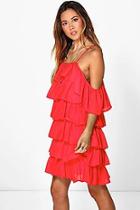 Boohoo Rosie Ruffle Cold Shoulder Strappy Dress