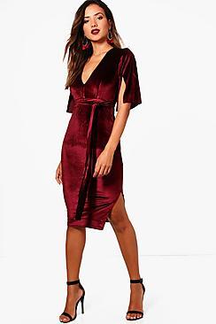 Boohoo Sally Velvet Tie Waist Kimono Midi Dress