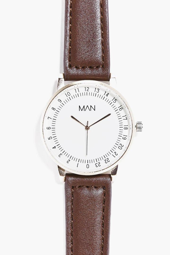 Boohoo Minimalist Circular Watch With Pu Strap Tan