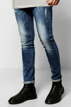 Boohoo Slim Fit Mid Wash Distressed Detail Jeans Blue