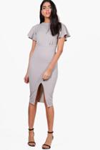 Boohoo Hollie Angel Sleeve Wiggle Midi Dress Ice