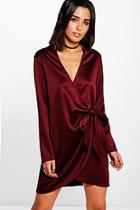 Boohoo Betheny Satin Tie Side Shirt Dress