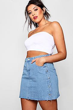 Boohoo Plus Willow Popper Side Denim Skirt