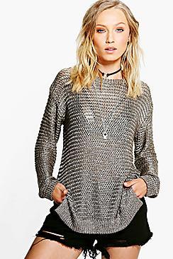 Boohoo Abigail Metallic Loose Knit Jumper