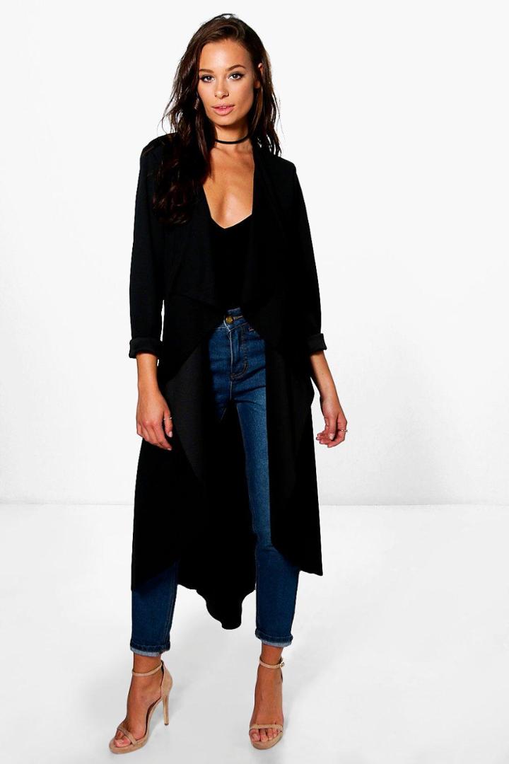 Boohoo Grace Waterfall Duster Black
