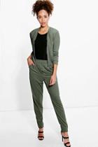Boohoo Eloise Pleat Front Pocket Crepe Trouser Khaki