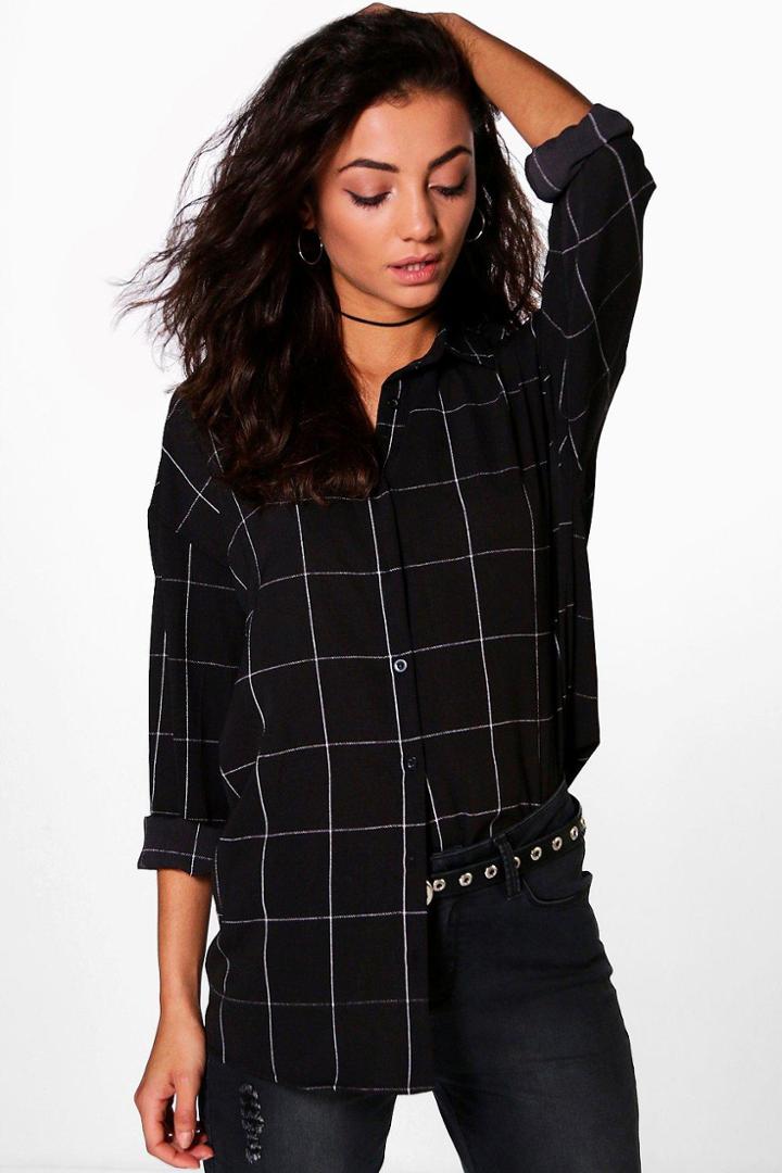 Boohoo Tall Maree Oversized Checked Shirt Black