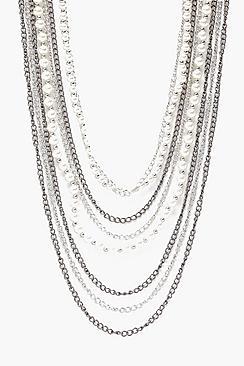 Boohoo Julia Layered Pearl & Chain Necklace