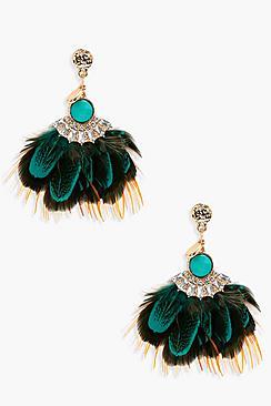 Boohoo Evie Stone And Feather Festival Earrings