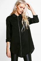 Boohoo Nicola Zip Through Longline Shirt