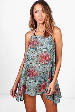 Boohoo Lena Paisley Swing Beach Dress
