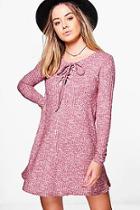 Boohoo Petite Amerie Lace Up Knitted Swing Dress