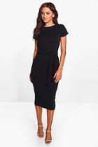 Boohoo Pleat Front Belted Tailored Midi Dress