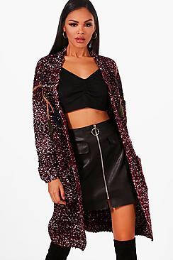 Boohoo Ellie Embroidered Boucle Edge To Edge Cardigan