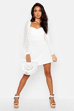 Boohoo Broderie Anglais Sweetheart Mini Dress