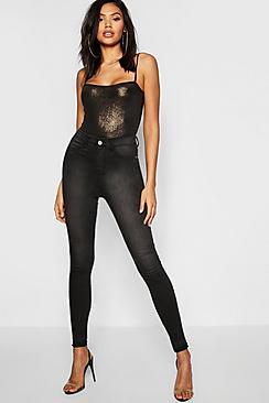 Boohoo Tall Raw Hem Washed High Rise Jegging