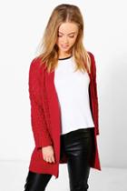 Boohoo Petite Natalie Cable Knit Cardigan With Pockets Berry