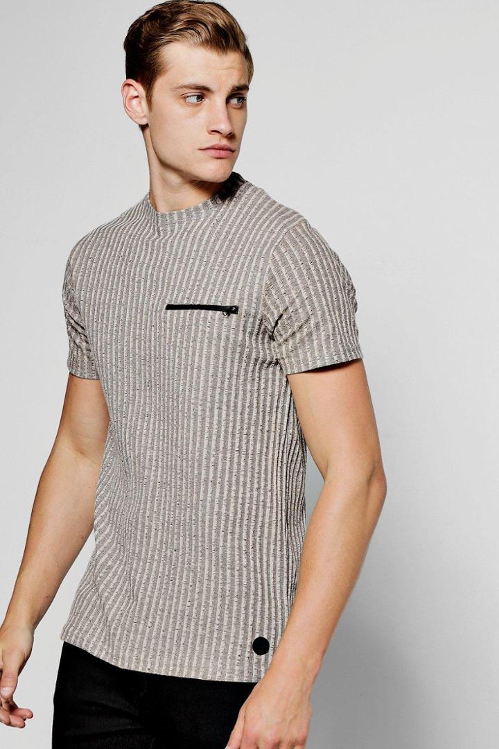 Boohoo Grey Ribbed Knit Muscle Fit T-shirt Grey