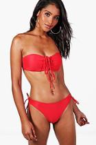 Boohoo Marbella Eyelet Lace Up Bandeau Bikini