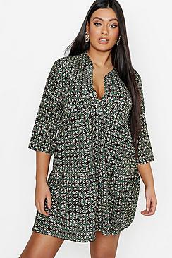 Boohoo Plus Geo Print Smock Dress