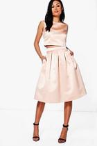 Boohoo Boutique Arayah Box Pleat Satin Skater Skirt