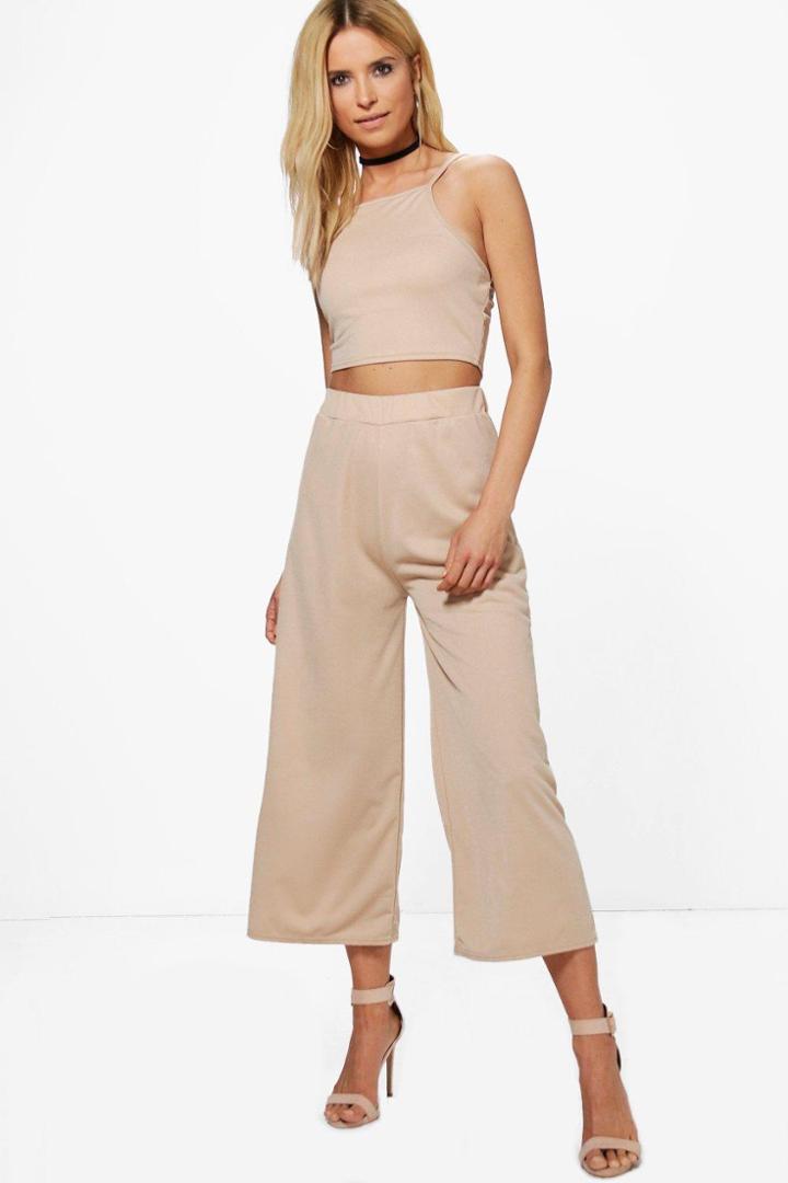 Boohoo Selina Strappy Crop & Culotte Co-ord Set Stone