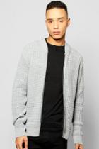 Boohoo Waffle Stitch Zip Through Knitted Bomber Grey