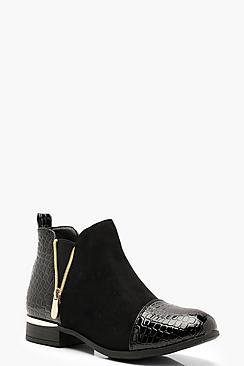 Boohoo Croc Mix Material Chelsea Boots