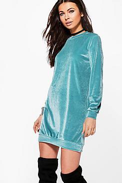 Boohoo Petite Shauna Velvet Jumper Dress
