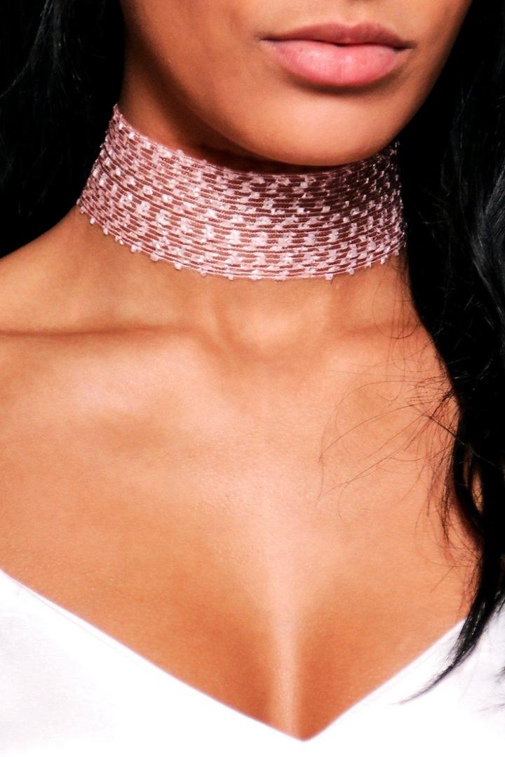 Boohoo Lois Embellished Mesh Choker Pink