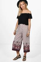 Boohoo Giselle Woven Border Print Wide Leg Culottes Multi