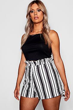 Boohoo Plus Stripe Ruffle Waisted Tailored Shorts