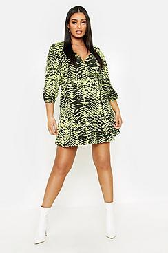 Boohoo Plus Zebra Printed Wrap Dress